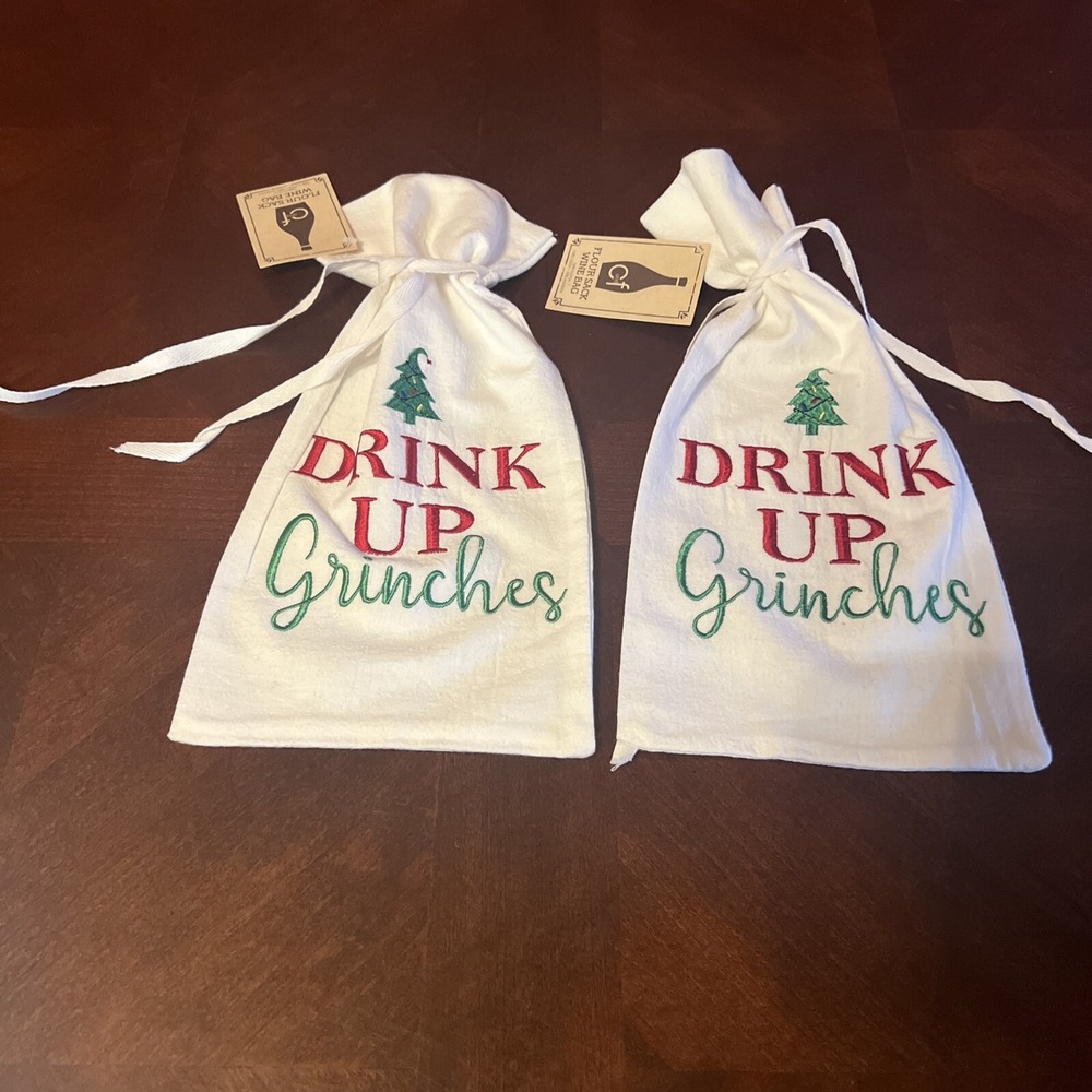 Christmas Wine Bag, Drink Up Grinches, Christmas Tree Festive Holiday